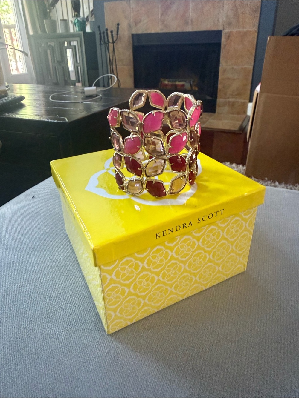 Kendra Scott Gold Cuff Bracelet with Pink and Magenta Stones - Picture 2 of 4